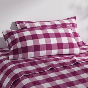 Dreamaker Remy Washed Cotton Yarn Dyed Check King Pillowcase Berry Twin Pack