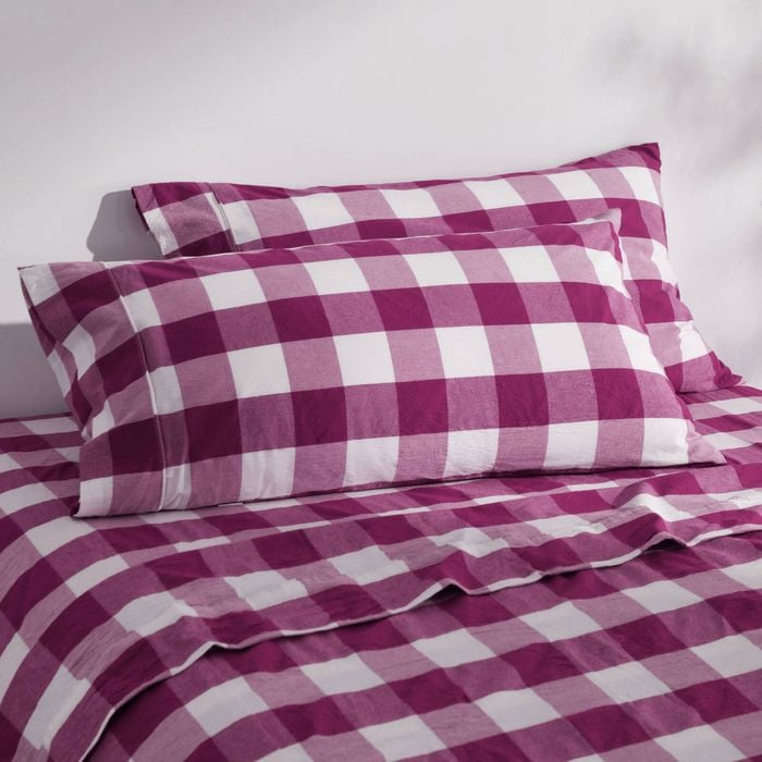 Dreamaker Remy Washed Cotton Yarn Dyed Check King Pillowcase Berry Twin Pack