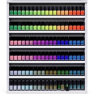 Ufurniture Wall Mount Nail Polish Organizer 6-Tier Wood Paint Display Stand w/Acrylic Baffle White