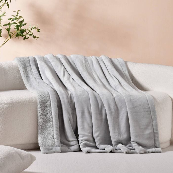 Serene Hudson Fleece And Sherpa Reverse Throw Blanket Grey 130x170cm