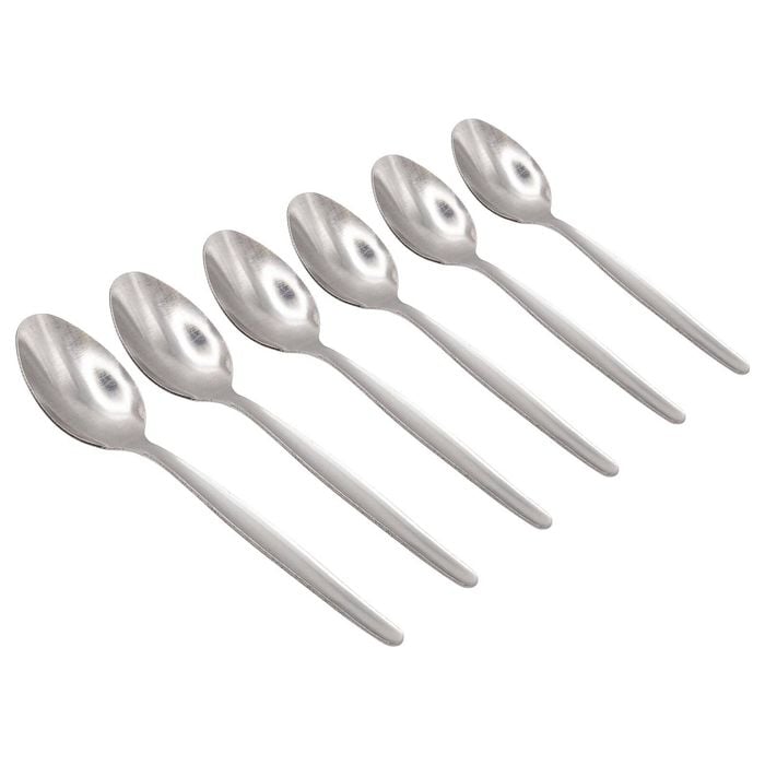 Argon Tableware Economy Silver Teaspoons - 6x Durable Rust Resistant Stainless Steel Finish Dishwasher Safe Flatware Set