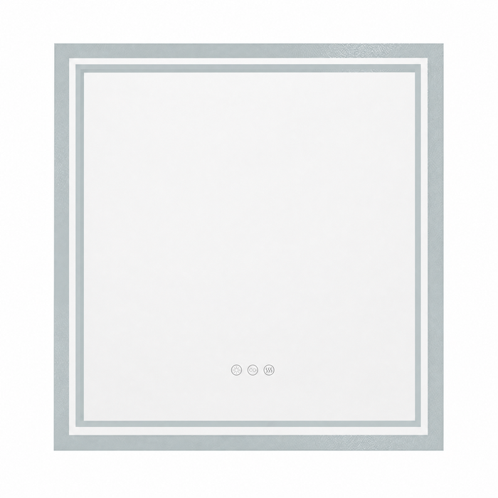 Oakory 70cm Square Led Lighted Bathroom Mirror Wall Mounted Dimmable Anti-fog Makeup Mirror