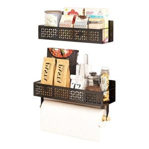 Catzon 2 Pcs Magnetic Spice Rack for Refrigerator with Paper Towel Holder-Black