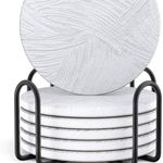 LIFVER by Dowan Set of 6 Ceramic Coasters with Cork Base, White Stone Coasters
