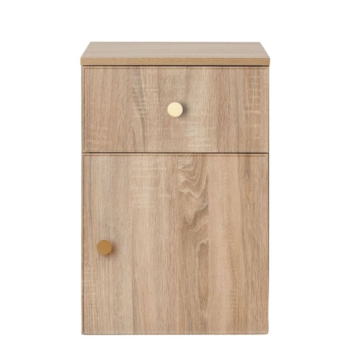 European Cabinetry Natural Oak Slim Round Brass Porto Bedside Table