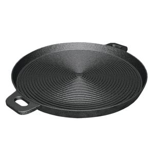 SOGA 35cm Round Ribbed Cast Iron Sizzle Platter with Handle