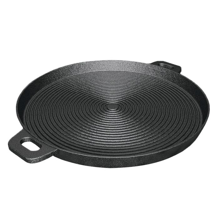SOGA 35cm Round Ribbed Cast Iron Sizzle Platter with Handle