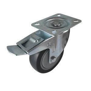 Easyroll 100mm 100kg Grey Castor With Swivel Plate And Brake - 100mm