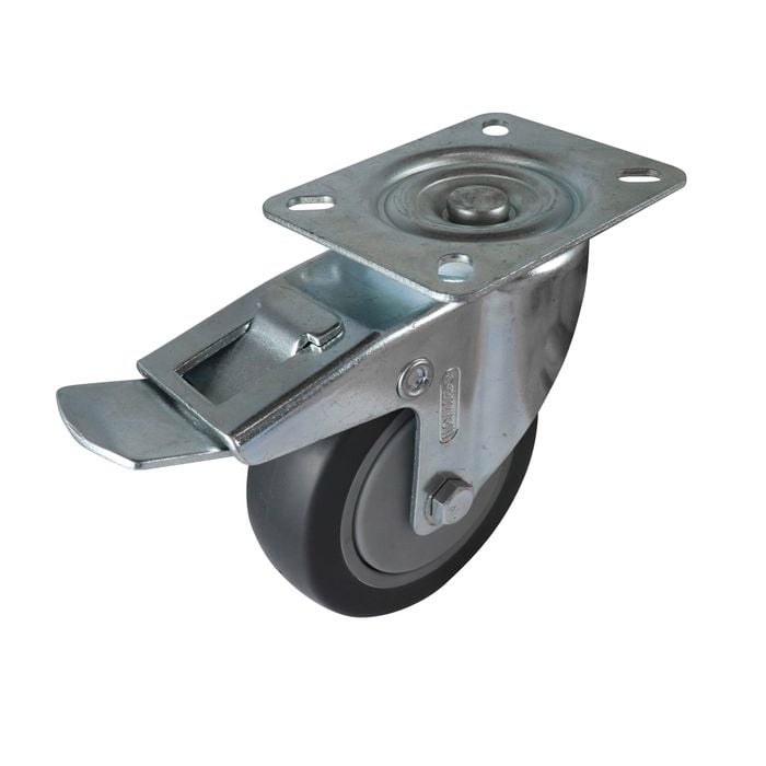 Easyroll 100mm 100kg Grey Castor With Swivel Plate And Brake - 100mm