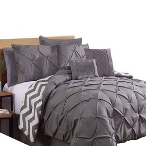 Ramesses 7 Piece Pinch Pleat Comforter Set Charcoal King