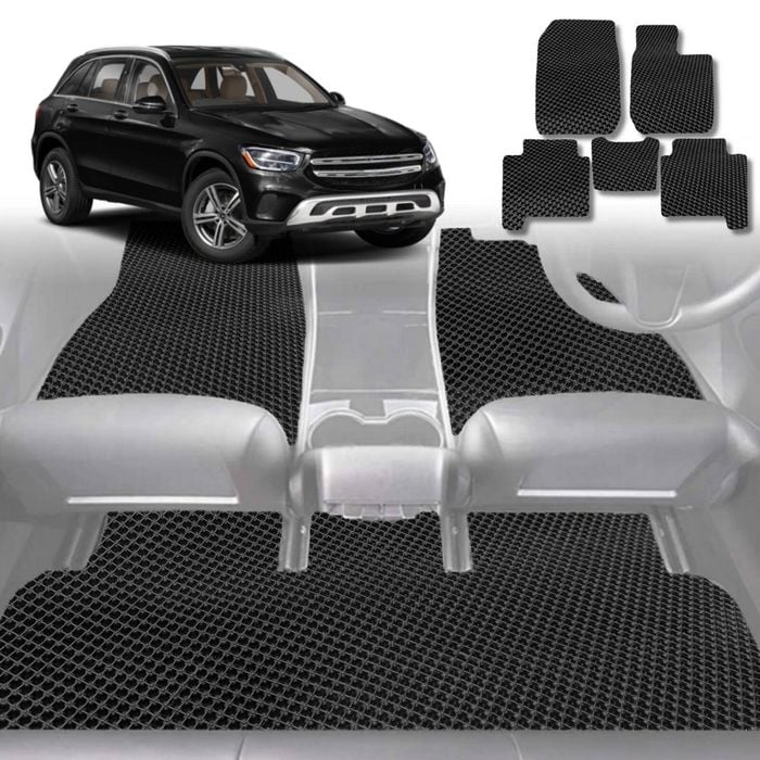 6D Diamond Car Floor Mats for Mercedes-Benz GLC 2015-2022-Full Set-Black-Outback GT