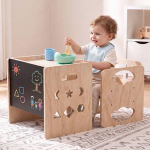 Advwin Kids Weaning Table & Chair Set, Toddler Activity Table with Chalkboard for Eating Play & Drawing