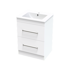 Clearlite 600mm Ultra Gloss White Cashmere Vanity Double Drawer Floor Standing