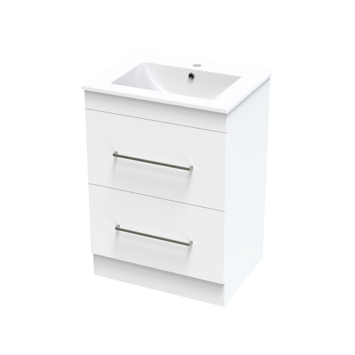 Clearlite 600mm Ultra Gloss White Cashmere Vanity Double Drawer Floor Standing