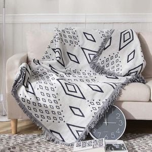 CottonMore Slub PolyCotton Knitted Blanket Argyle Pattern Sofa Bed Leisure Throw Rug 180x230cm