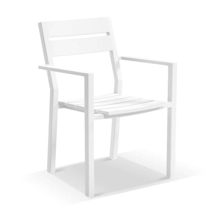 Bay Gallery Furnitire Santorini Dining Arm Chair White & Olefin Grey Cushions