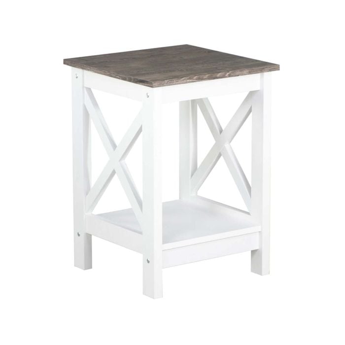 Maestro Furniture Coastal Wooden Square Open Shelf Side Table - White and Grey