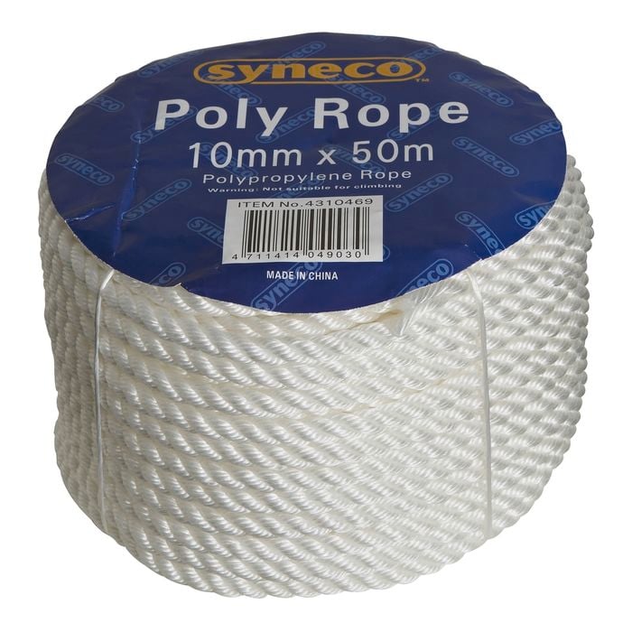 Syneco 10mm x 50m White Polypropylene Rope