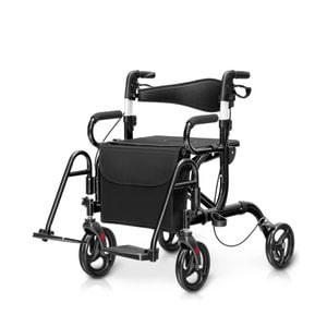 Costway 2-in-1 Folding Rollator Walker Aluminum 4 Wheel Medical Walker Seniors Black