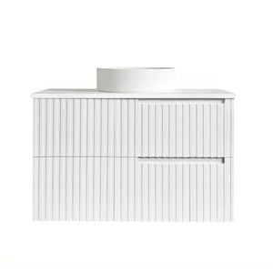Attica Nobu 900mm Satin White Wave Vanity with Pure White Stone Top