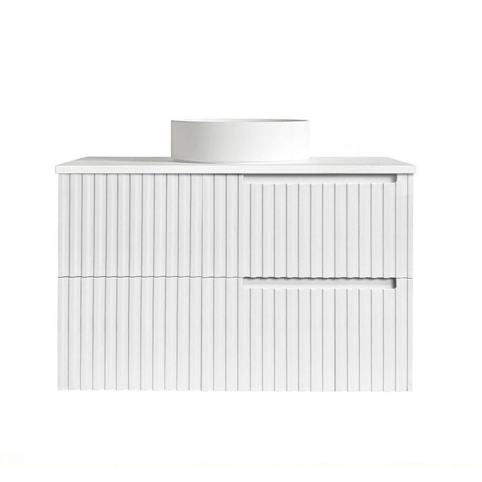 Attica Nobu 900mm Satin White Wave Vanity with Pure White Stone Top