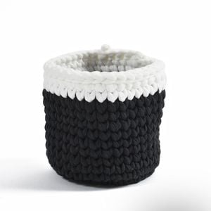 Yarra Textiles Multi-purpose Cotton Mini Storage Basket Beauty (12 cm x 12 cm x 15 cm) White-Black