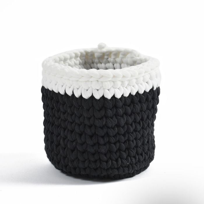 Yarra Textiles Multi-purpose Cotton Mini Storage Basket Beauty (12 cm x 12 cm x 15 cm) White-Black