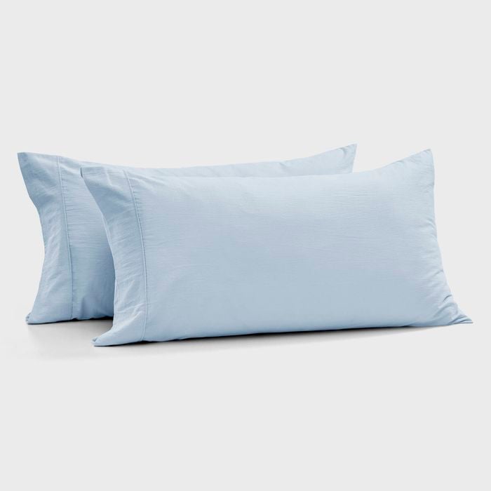 Dreamaker Bonnie Washed Cotton King Pillowcase Twin Pack Sky 50x90cm
