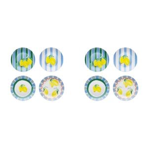 2x 4pc Porto Porcelain Limone Round Kitchen Side Plates 20cm Assorted Designs