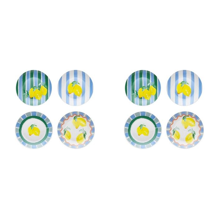 2x 4pc Porto Porcelain Limone Round Kitchen Side Plates 20cm Assorted Designs