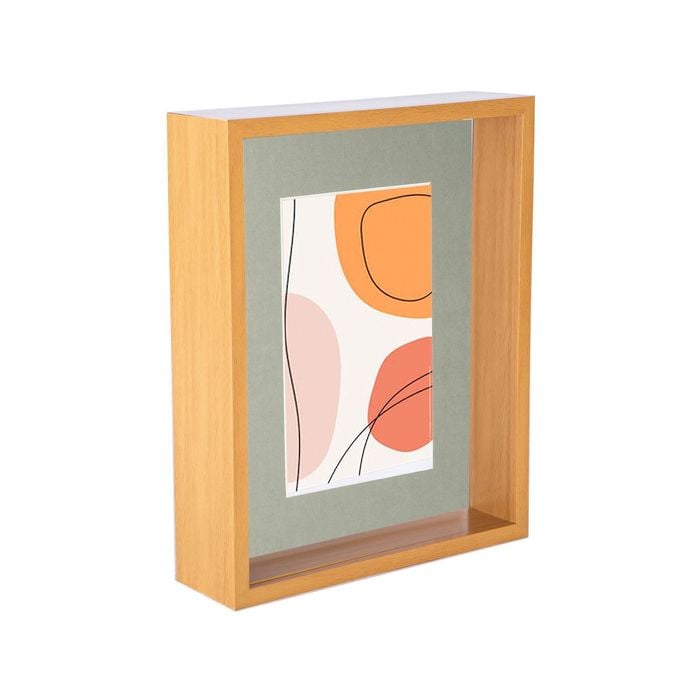 Nicola Spring 3D Deep Box Photo Frame - 8 x 10" with 5 x 7" Mount - Light Wood