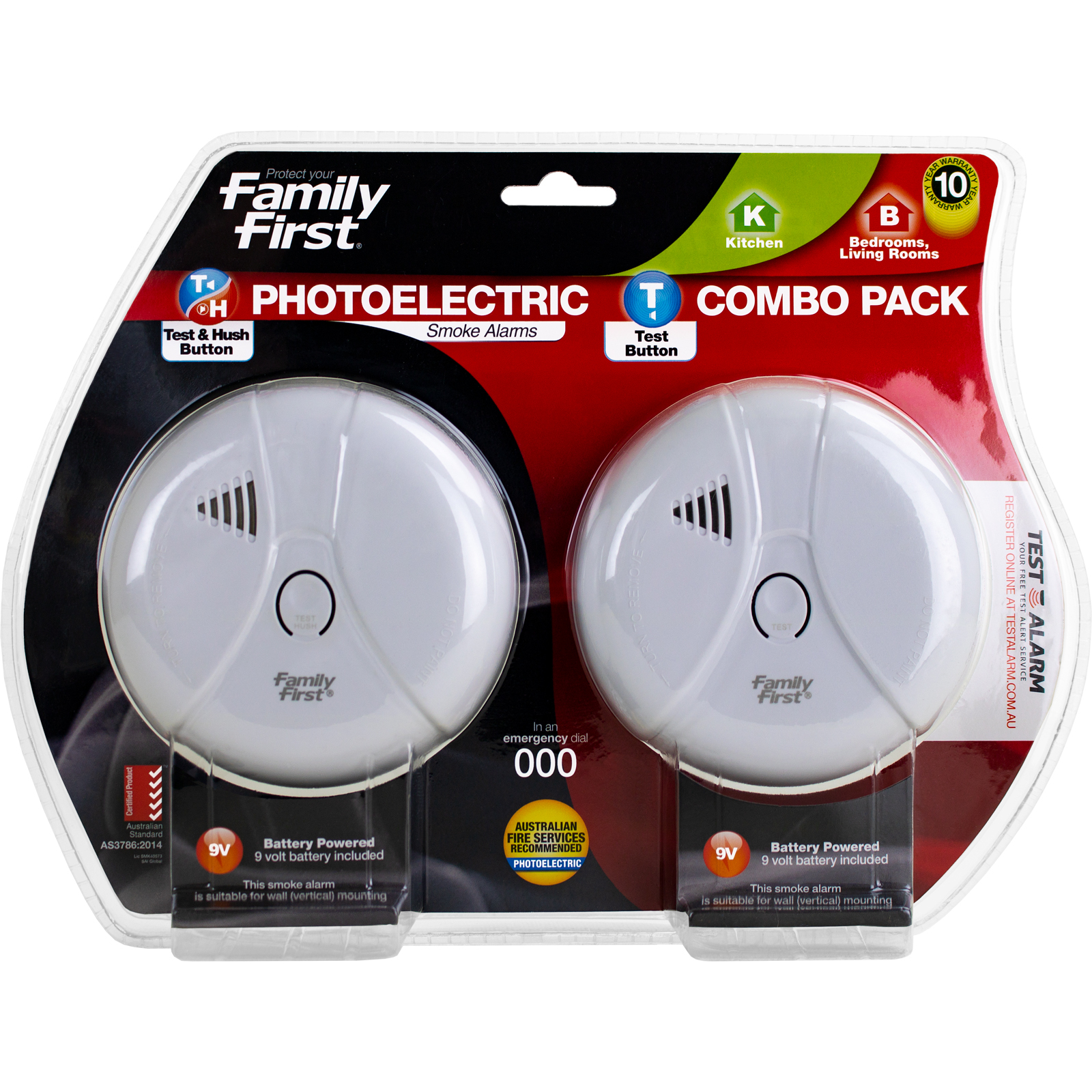 Family First Photoelectric Smoke Alarm Combo Pack With Test And Hush Button 