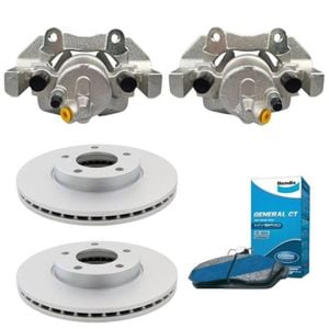 Basco Front Disc Brake Rotors with Calipers & Bendix Brake Pad Set for Mazda 3 BK BL - BRK1003-BDX