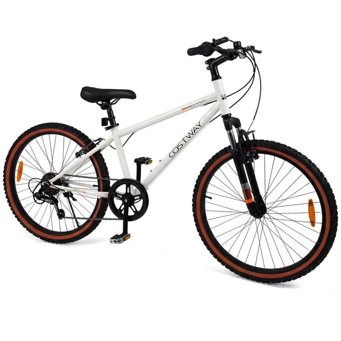 Costway Teen Dual Brake Kid Mountain Bike 60cm 6speed Bicycle White