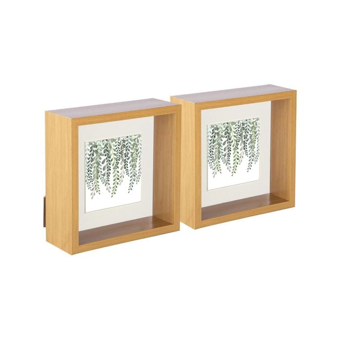 Nicola Spring 3D Deep Box Photo Frames - 6 x 6" with 4 x 4" Mount - Light Wood - Pack of 5