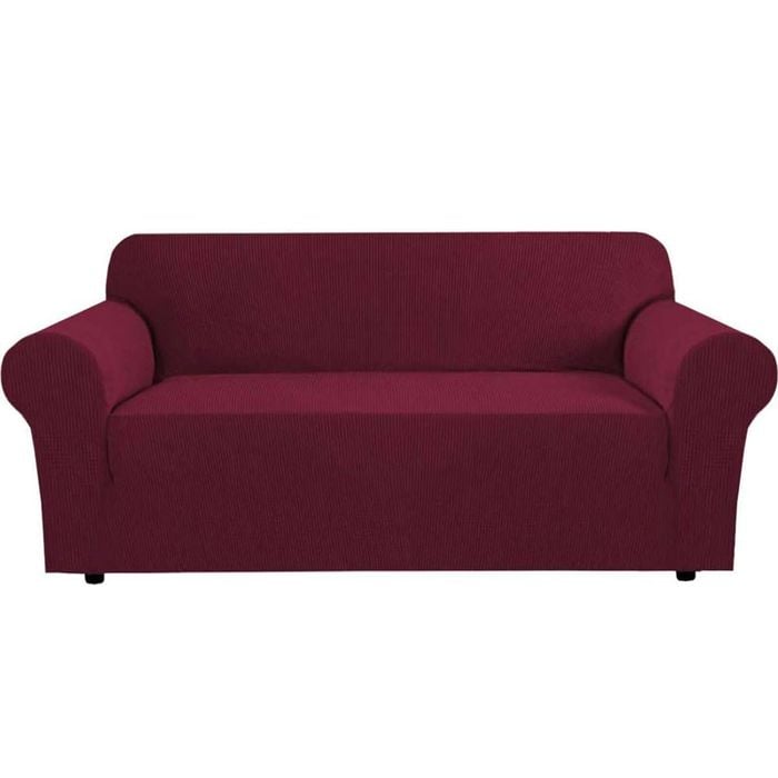 Smarcute 4 Seater High Stretch Jacquqard Textured Sofa Cover Burgundy