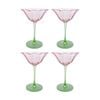 4pk Lvd Decorative Poppy Cocktail Glass Barware/drinkware Green/pink 11.5cm