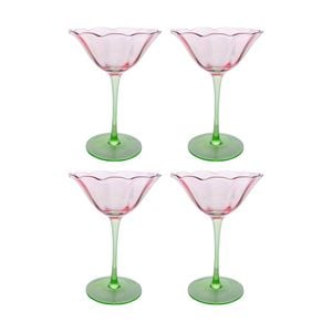 4pk Lvd Decorative Poppy Cocktail Glass Barware/drinkware Green/pink 11.5cm