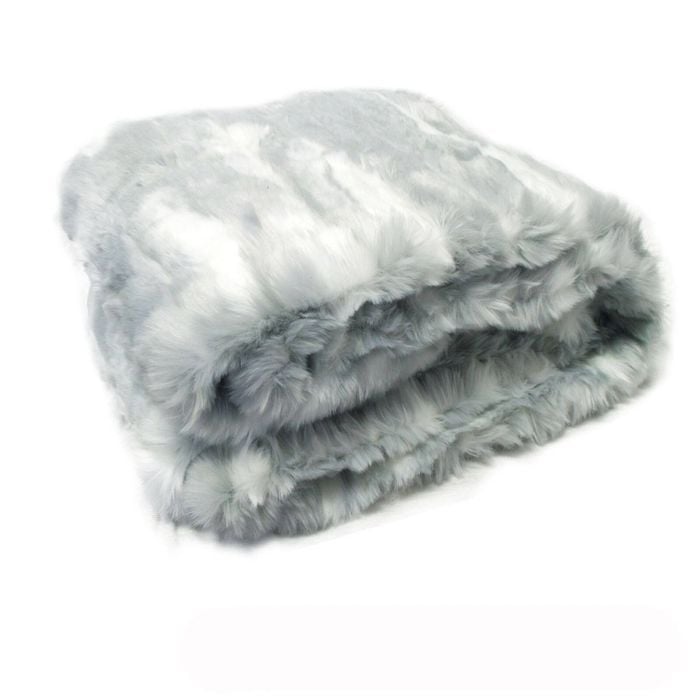 Sia Luxury Range Faux Fur Throw Rug 127 x 152 cm Silver Stripe Angora Rabbit