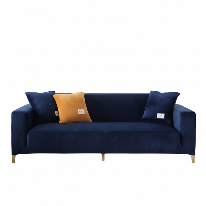 LushCovers Stretchable Quality Velvet Plush Sofa Pet Protect Elastic Lounge Couch Cover - 1 Seater - Navy Blue