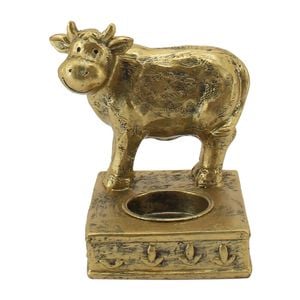 Willow & Silk Resin 11.5cm Antique Gold Cow Tealight Candle Holder