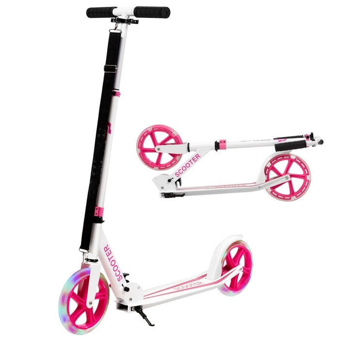 Costway Folding Kick Scooter Pro Stunt Adjustable Heigh w/Rear Break Pink