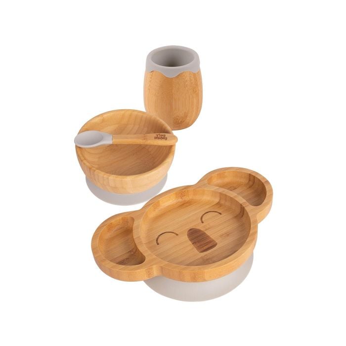Tiny Dining 4pc Koala Bamboo Suction Baby Feeding Set - Grey
