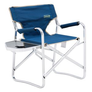 Coleman Blue Flat Fold Director's Plus Chair With Side Table