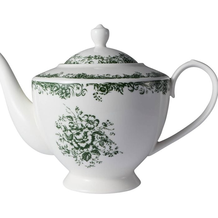 Casa Domani Teapot Antique Green Porcelain 1l Microwave Safe Elegant Gift Boxed