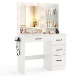 Costway Dressing Table w/Charging Station 3-Color LED Lighted