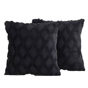 Catzon 2 Pcs Faux Wool Throw Pillow Covers Farmhouse Couch Pillowcases 45X45cm-Black