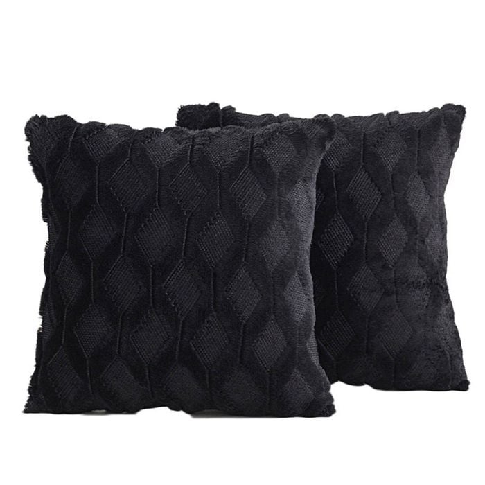 Catzon 2 Pcs Faux Wool Throw Pillow Covers Farmhouse Couch Pillowcases 45X45cm-Black