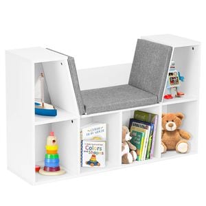 Costway Kids Bookcase Toy Box Storage Cabinet W/upholstered Seat Wood Bookshelf