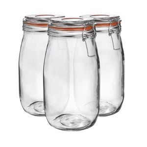 Argon Tableware Glass Storage Jars - 1.5l/50.7oz - Set Of 6 - 4 Colour Seals Airtight Kitchen Storage Container Preserving Jar